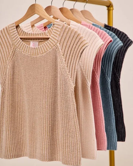 SO ME Mineral Washed Raglan Sleeveless Sweater Top