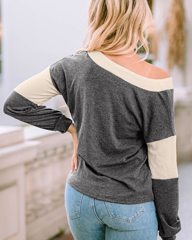 V Neck Color Block Top