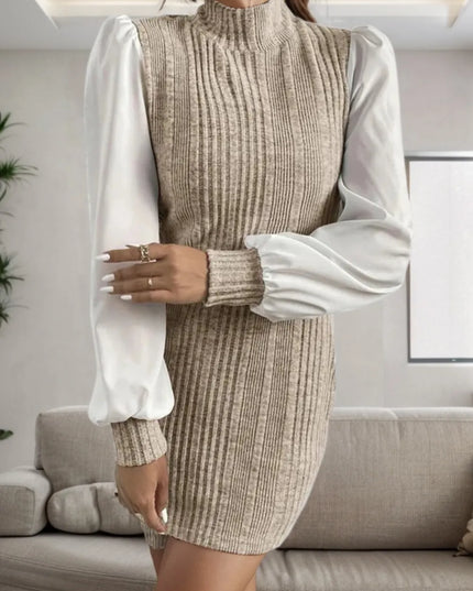 Ribbed Contrast Long Sleeve Sweater Dress