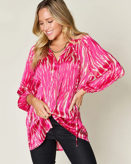 Double Take Full Size Printed Button Up Long Sleeve Shirt