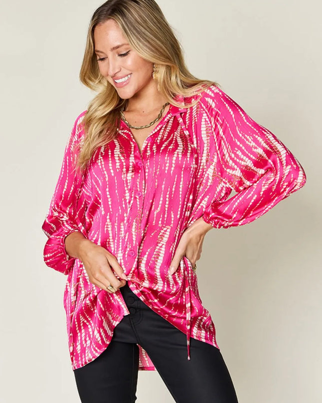 Double Take Full Size Printed Button Up Long Sleeve Shirt