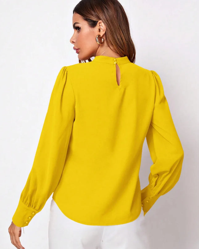 Ruched Mock Neck Long Sleeve Blouse 