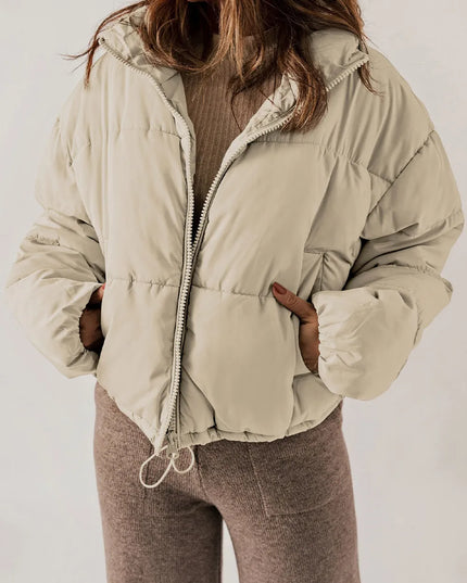 Zip Up Collared Neck Long Sleeve Winter Coat