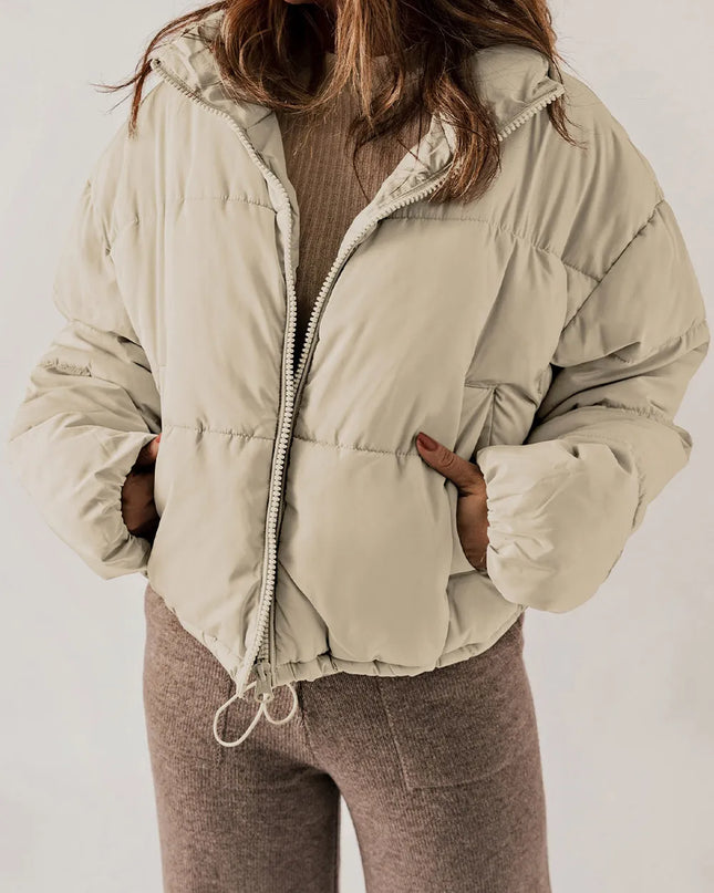 Zip Up Collared Neck Long Sleeve Winter Coat