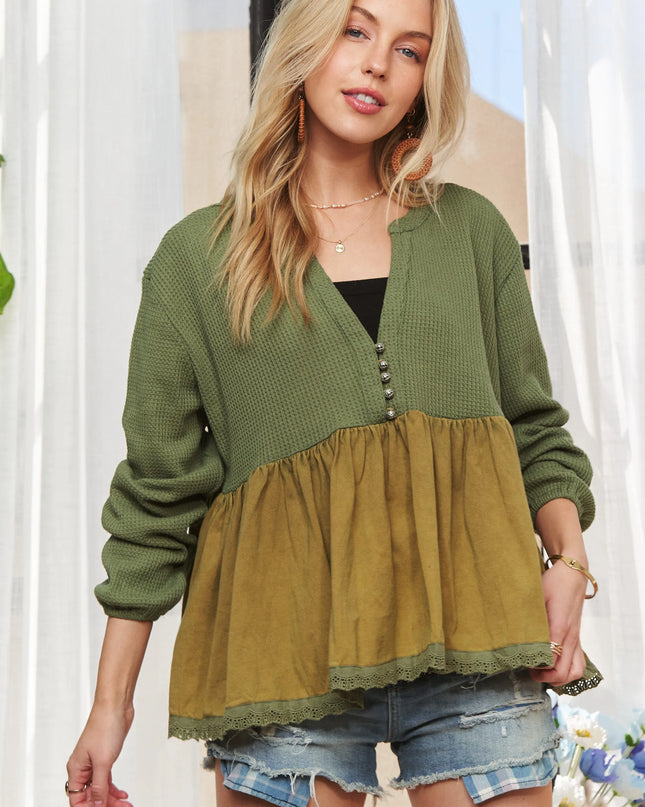 ADORA Mineral Washed Babydoll Tunic Top 