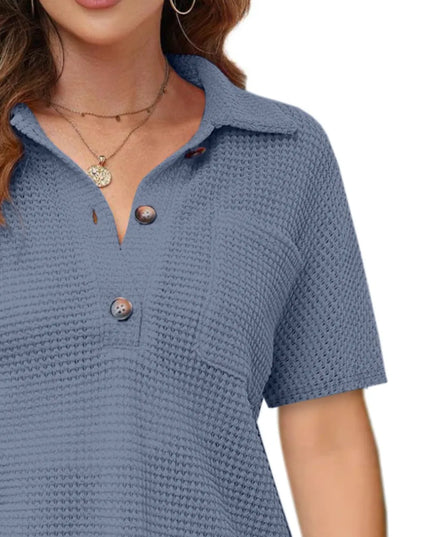 Waffle-Knit Short Sleeve Polo Shirt