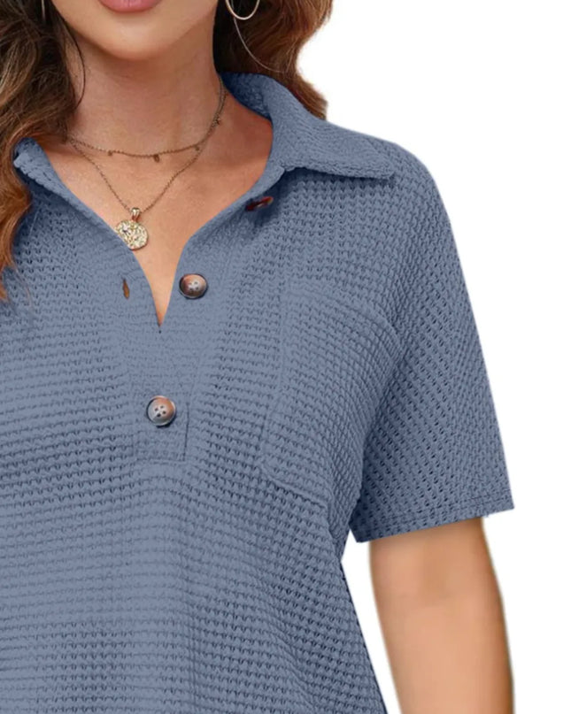 Waffle-Knit Short Sleeve Polo Shirt