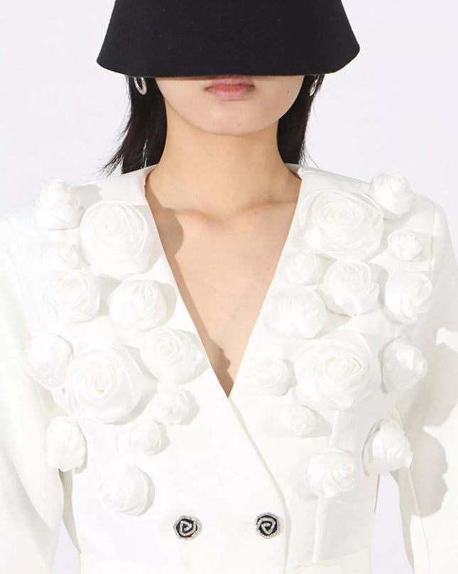 Flower Long Sleeve Blazer and Pants Set