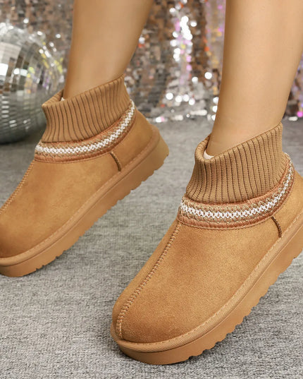 Round Toe Platform Boots Camel
