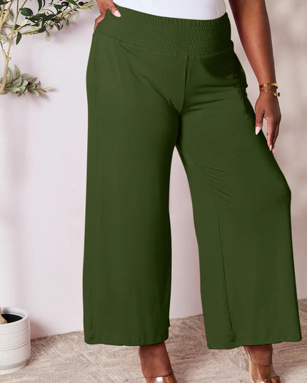 Basic Bae Full Size Smocked Wide Waistband Wide Leg Pants