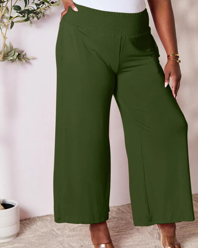 Basic Bae Full Size Smocked Wide Waistband Wide Leg Pants