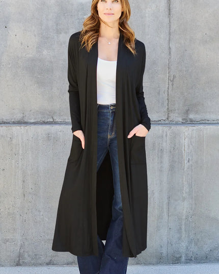 Basic Bae Full Size Open Front Long Sleeve Cover Up Black