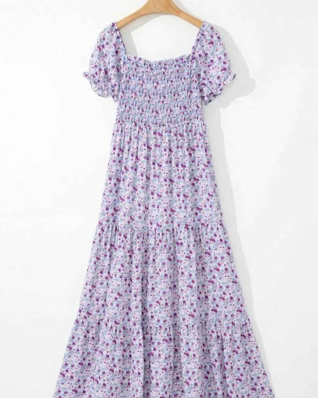 Tiered Floral Shirred High Waist Maxi Dress