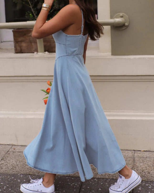 Smocked Sweetheart Neck Midi Cami Dress