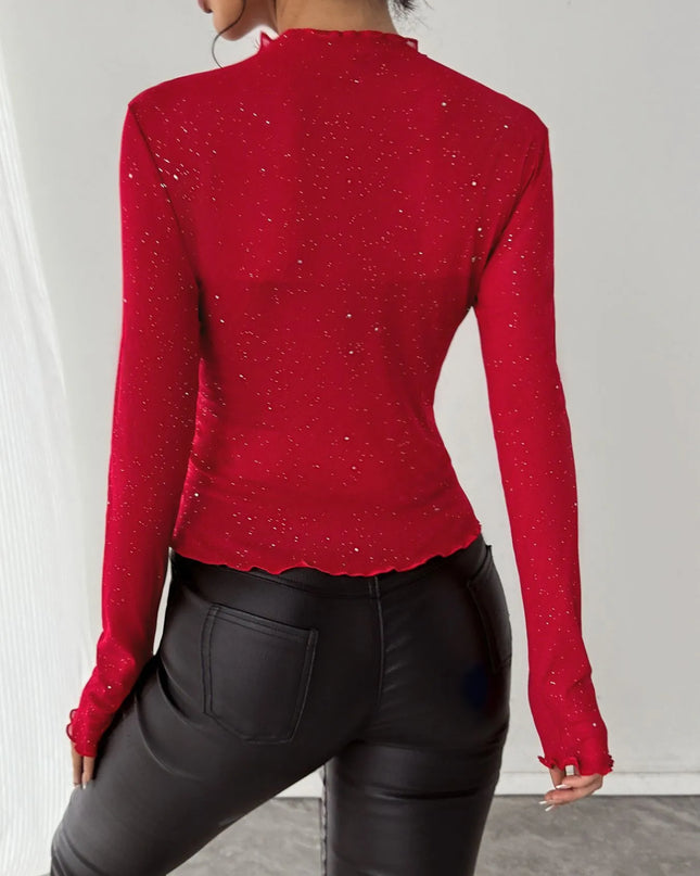 Glitter Long Sleeve Fitted Top