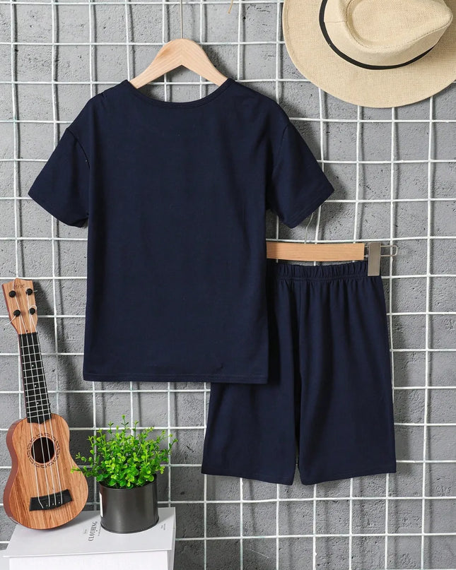 Children's Graphic Round Neck T-Shirt and Pants Set