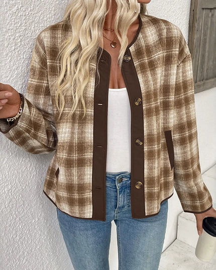 Plaid Long Sleeve Button-Up Jacket