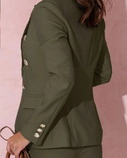 Full Size Lapel Collar Long Sleeve Blazer and Pants Set Plus Size