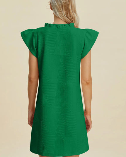 Double Take Full Size Ruffled V-Neck Cap Sleeve Dress