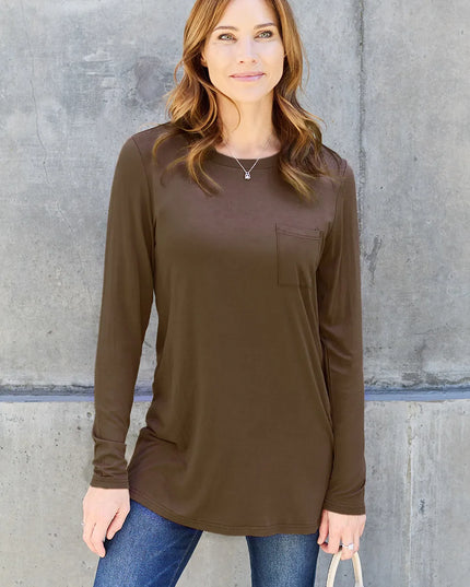 Basic Bae Full Size Round Neck Long Sleeve Top Chocolate