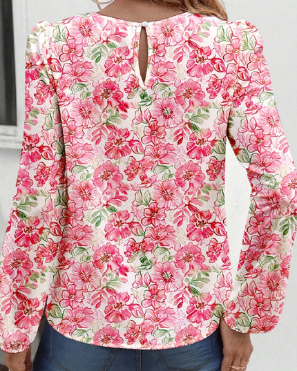 Floral Print Keyhole Neck Blouse