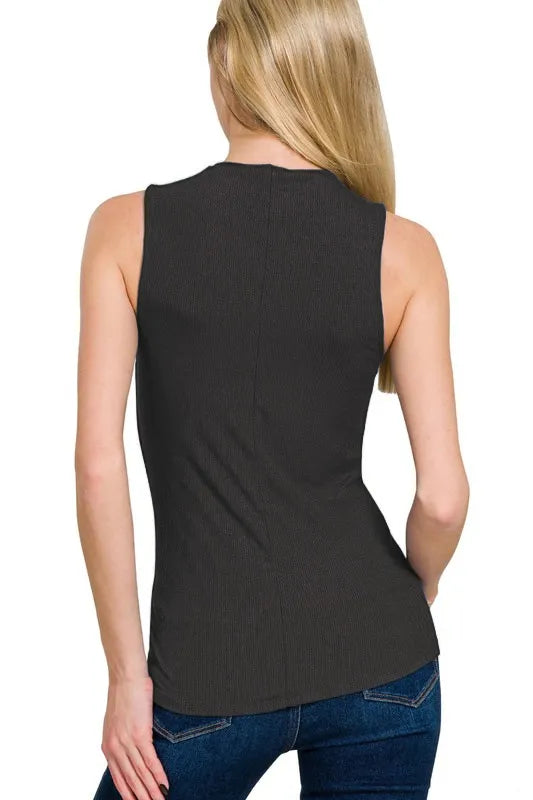 Zenana Ribbed Sleeveless Mock Neck Top