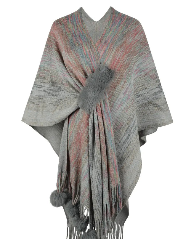 Heathered Fringe Hem Poncho Charcoal One Size