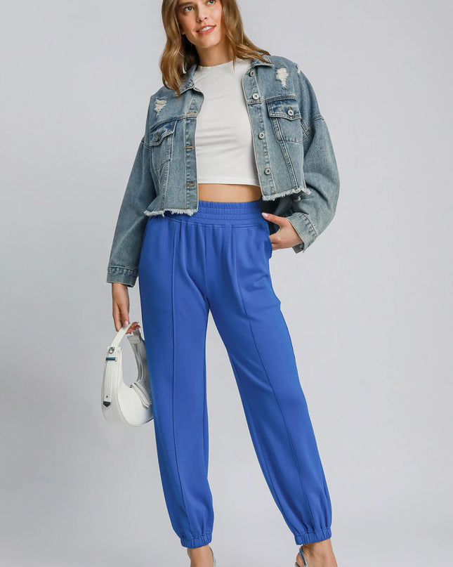 Umgee Drawstring Jogger Pants with Front Seam Detail