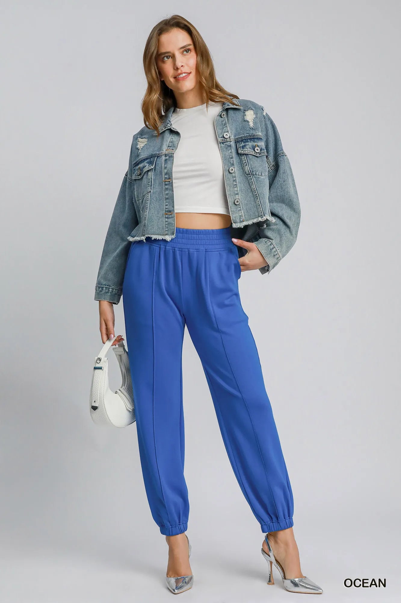 Umgee Drawstring Jogger Pants with Front Seam Detail