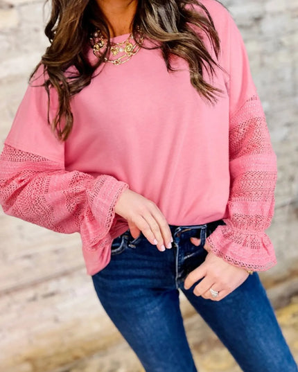 Lace Detail Flounce Sleeve Sweatshirt Dusty Pink