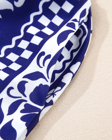 Shirred Waist V Neck Sleeveless Floral Print Midi Dress