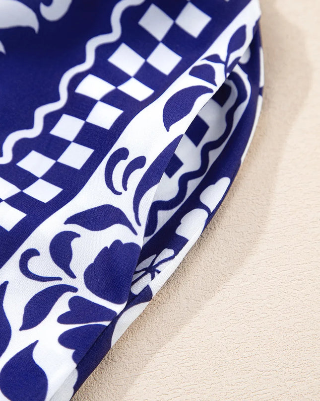 Shirred Waist V Neck Sleeveless Floral Print Midi Dress