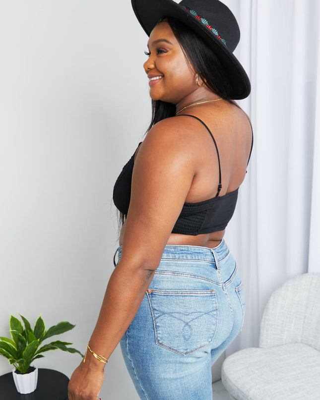 Zenana Full Size Textured Spaghetti Strap Bralette in Black