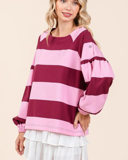 Mittoshop Striped Snap Shoulder Long Sleeve T-Shirt