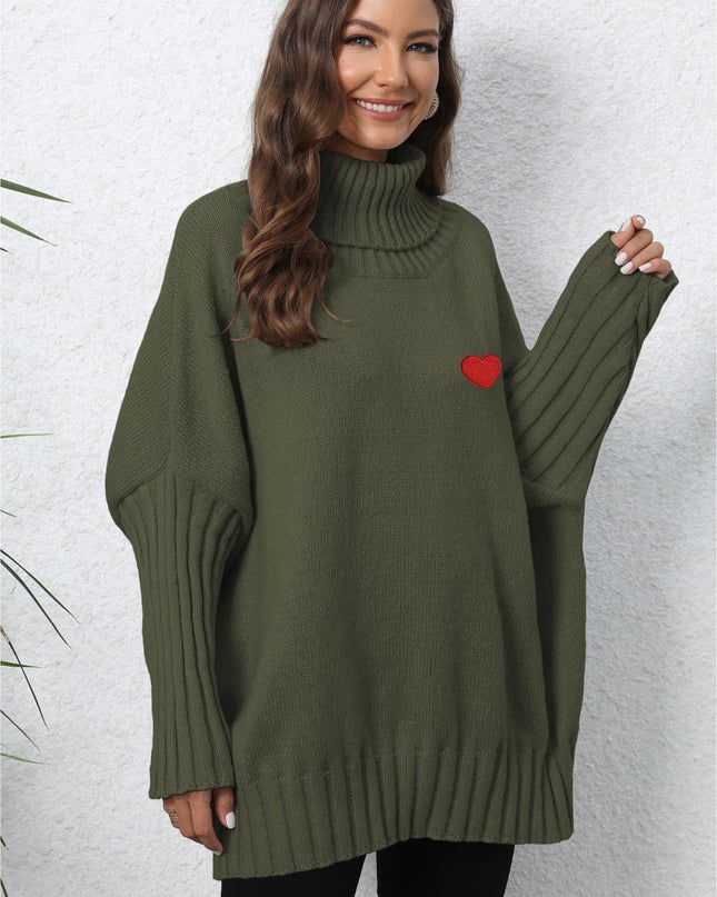 Turtle Neck Long Sleeve Ribbed Sweater