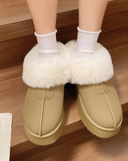 Cozy Furry Platform Boots Apricot