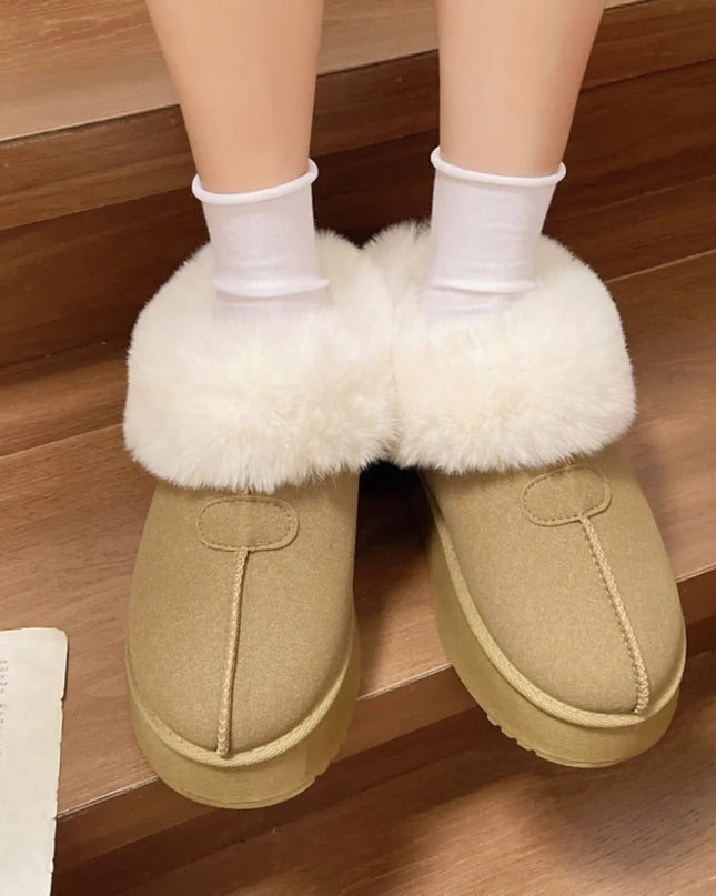 Cozy Furry Platform Boots Apricot