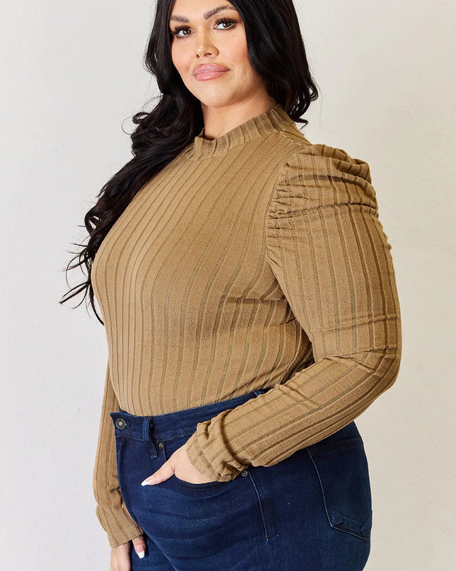 Basic Bae Full Size Ribbed Mock Neck Puff Sleeve T-Shirt