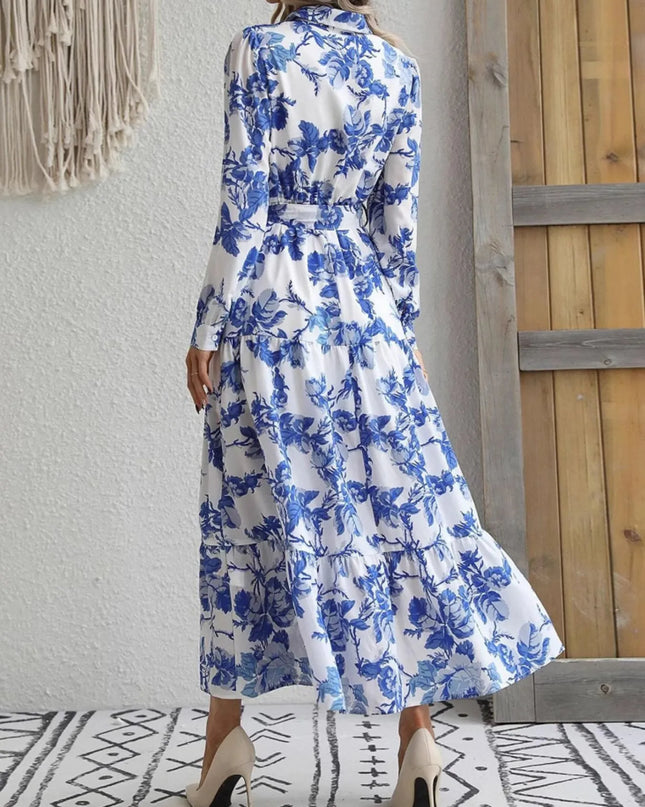 Printed Long Sleeve Shirt Dress