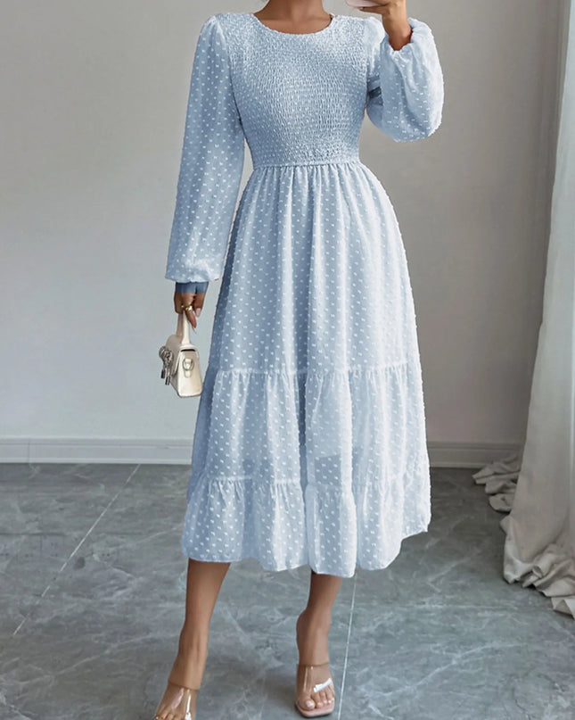 Polka Dot Long Sleeve Tiered Midi Dress