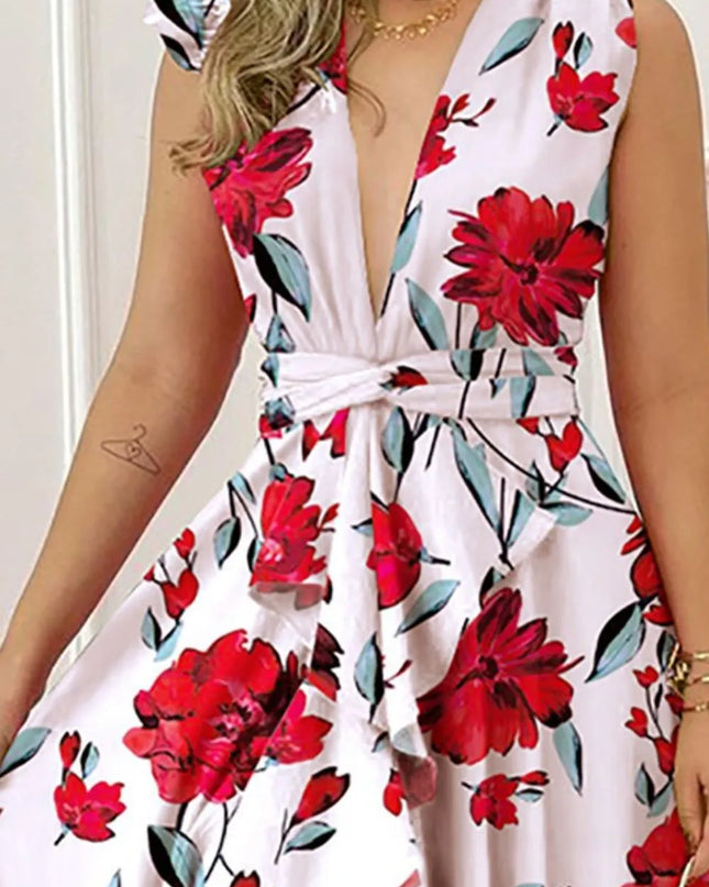 Ruffled Plunge Sleeveless Maxi Dress 