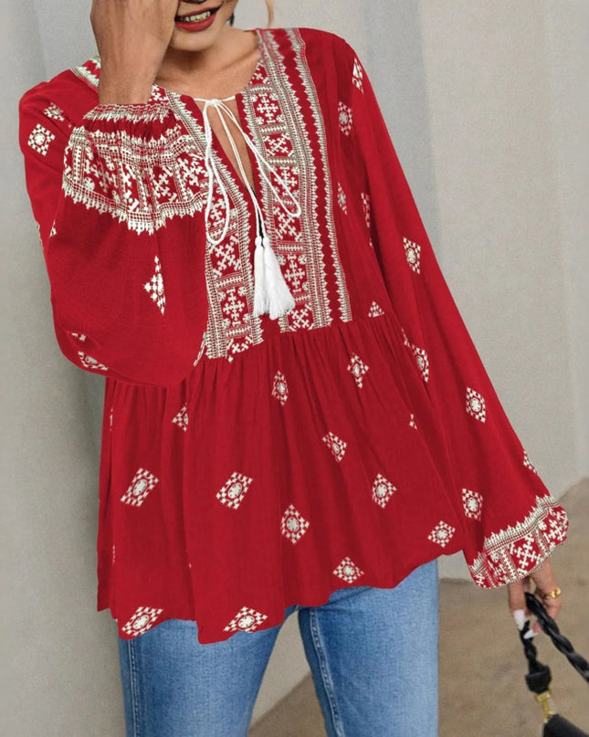 Tie Front Long Sleeve Blouse