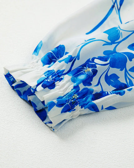 Floral Long Sleeve Tie Neck Blouse