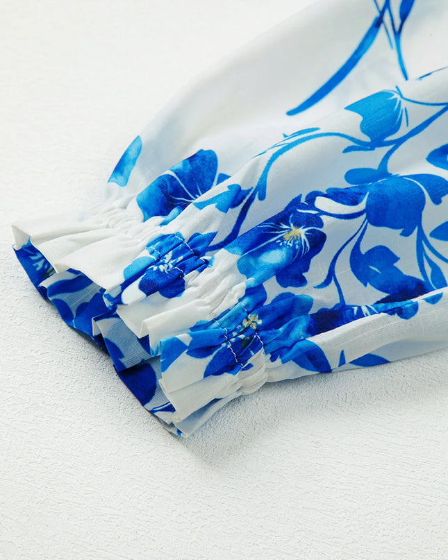 Floral Long Sleeve Tie Neck Blouse