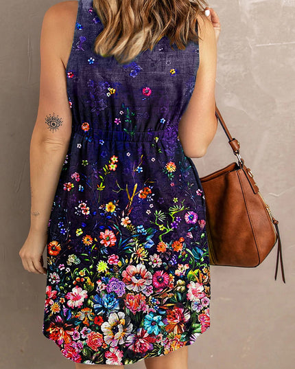 Double Take Scoop Neck Buttoned Sleeveless Magic Dress with Pockets