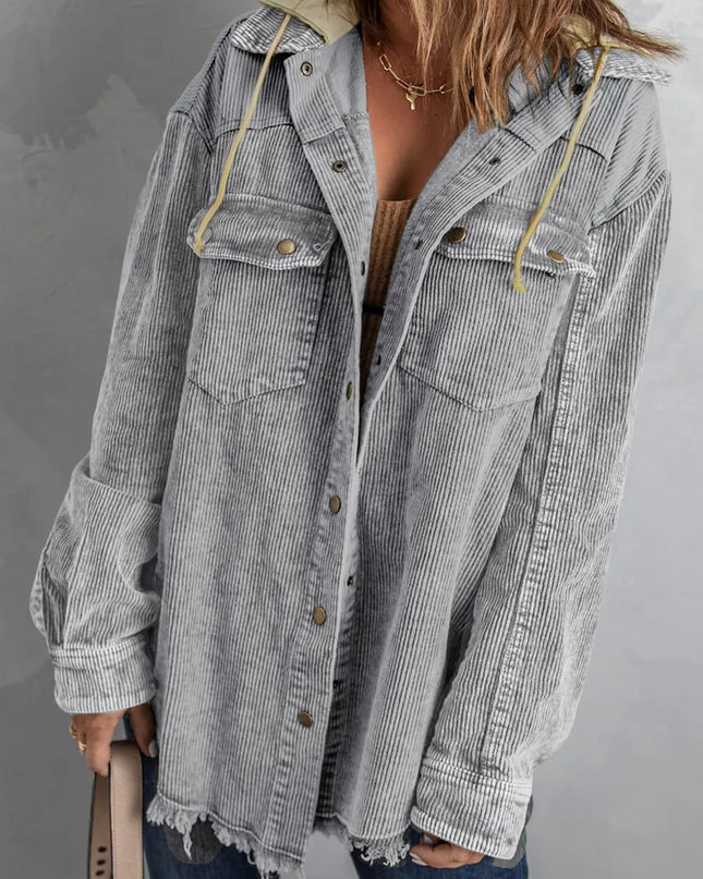 Snap Front Hooded Corduroy Shacket