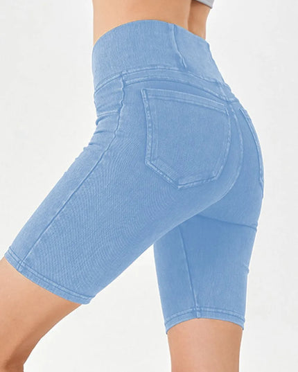 Basic Bae Asymmetrical Waist Denim Shorts with Pockets Light