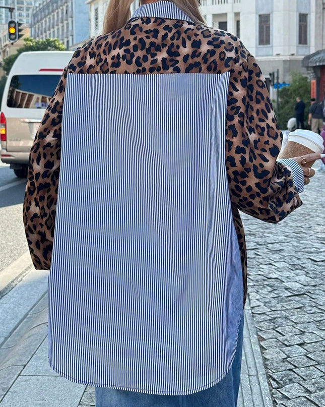 Leopard Striped Button-Up Shirt