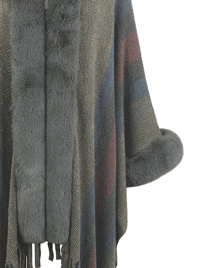 Color Block Fringe Detail Poncho