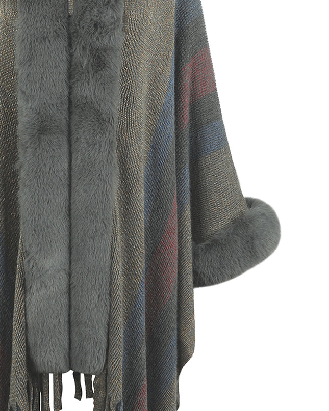 Color Block Fringe Detail Poncho